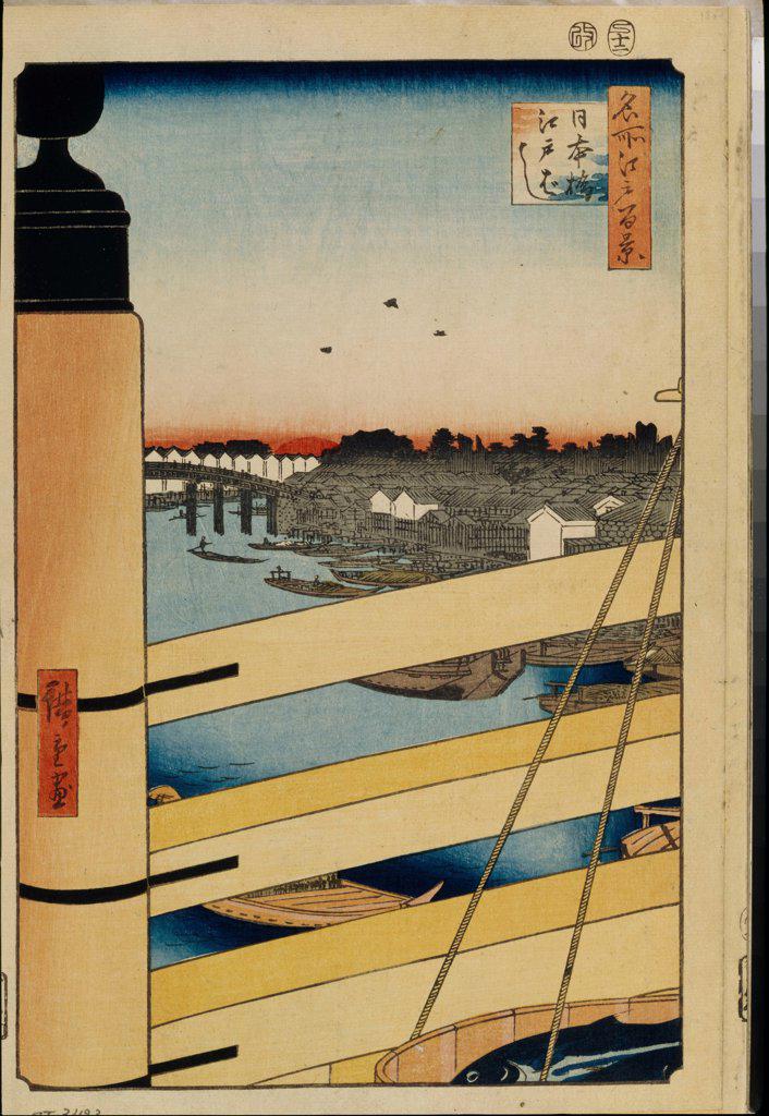 Nihonbashi and Edobashi Bridges (One Hundred Famous Views of Edo) by Hiroshige, Utagawa (1797-1858) / State Hermitage, St. Petersburg / 1856-1858 / Japan / Colour woodcut / Landscape /