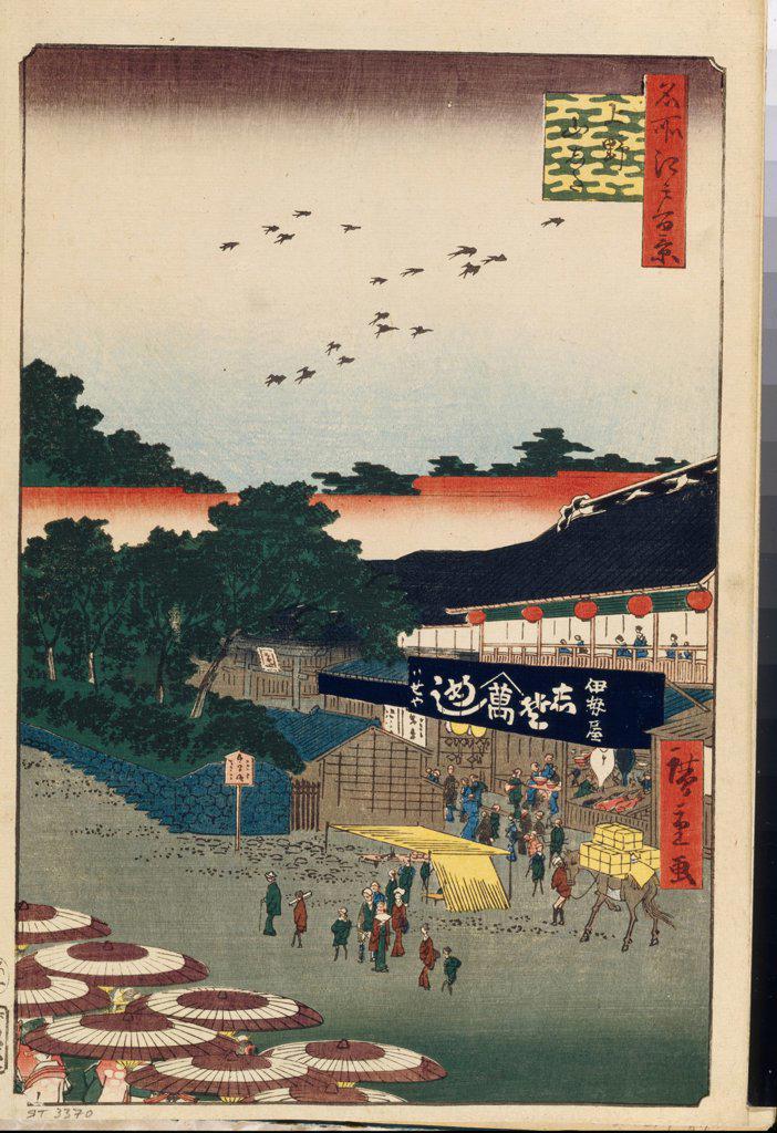 Ueno Yamashita (One Hundred Famous Views of Edo) by Hiroshige, Utagawa (1797-1858) / State Hermitage, St. Petersburg / 1856-1858 / Japan / Colour woodcut / Landscape /
