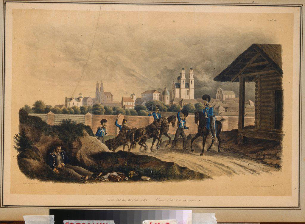Near the city of Polotsk on July 25, 1812 by Faber du Faur, Christian Wilhelm, von (1780-1857) / State Borodino War and History Museum, Moscow / 1820s / Germany / Lithograph, watercolour / History / 29x42