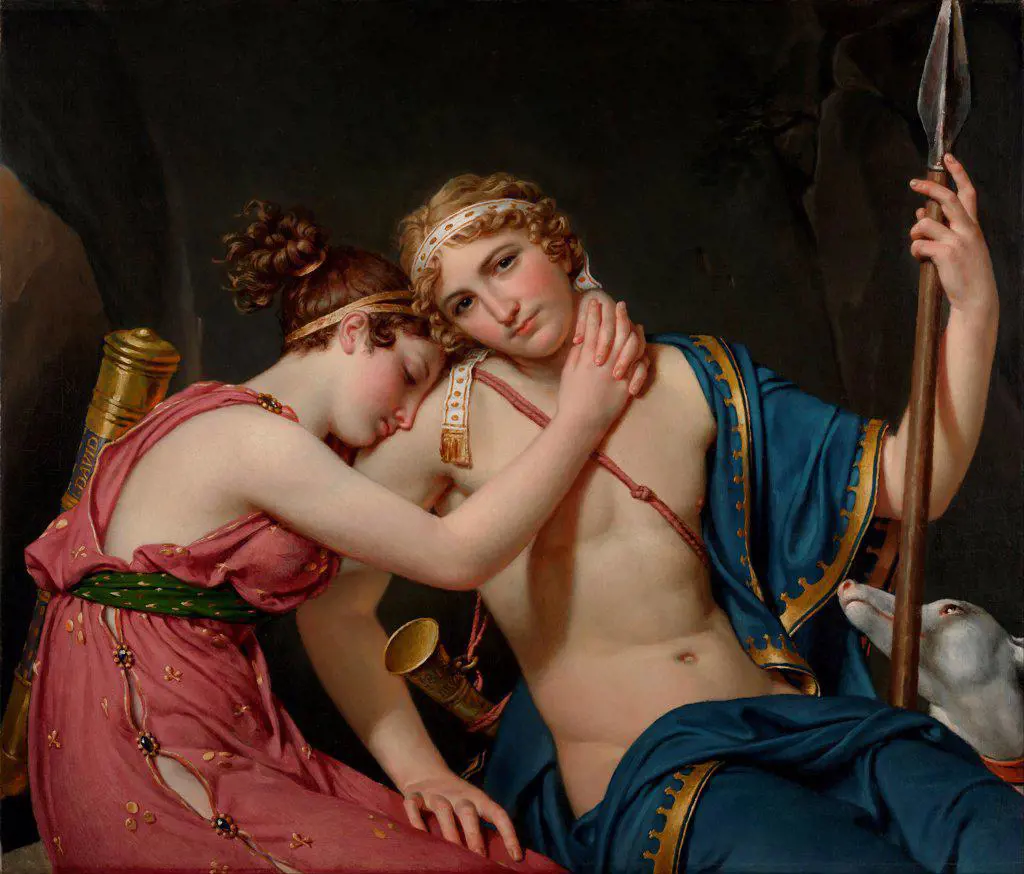 The Farewell of Telemachus and Eucharis by David, Jacques Louis (1748-1825) / J. Paul Getty Museum, Los Angeles / 1818 / France / Oil on canvas / Mythology, Allegory and Literature / 88,3x103,2 / Neoclassicism