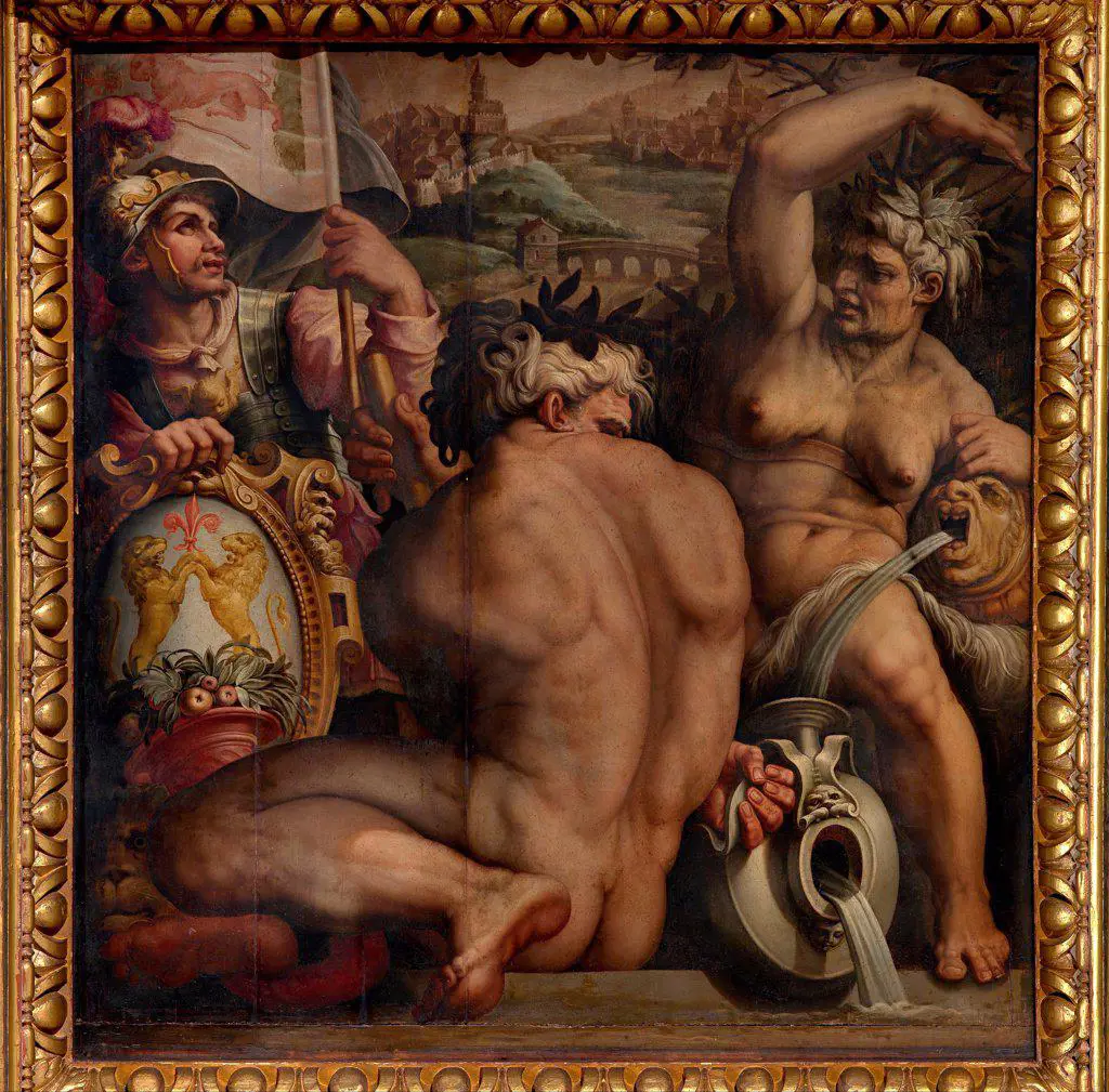 Allegory of Casentino by Vasari, Giorgio (1511-1574) / Palazzo Vecchio, Florence / 1563-1565 / Italy, Florentine School / Oil on wood / Mythology, Allegory and Literature / 250x250 / Mannerism