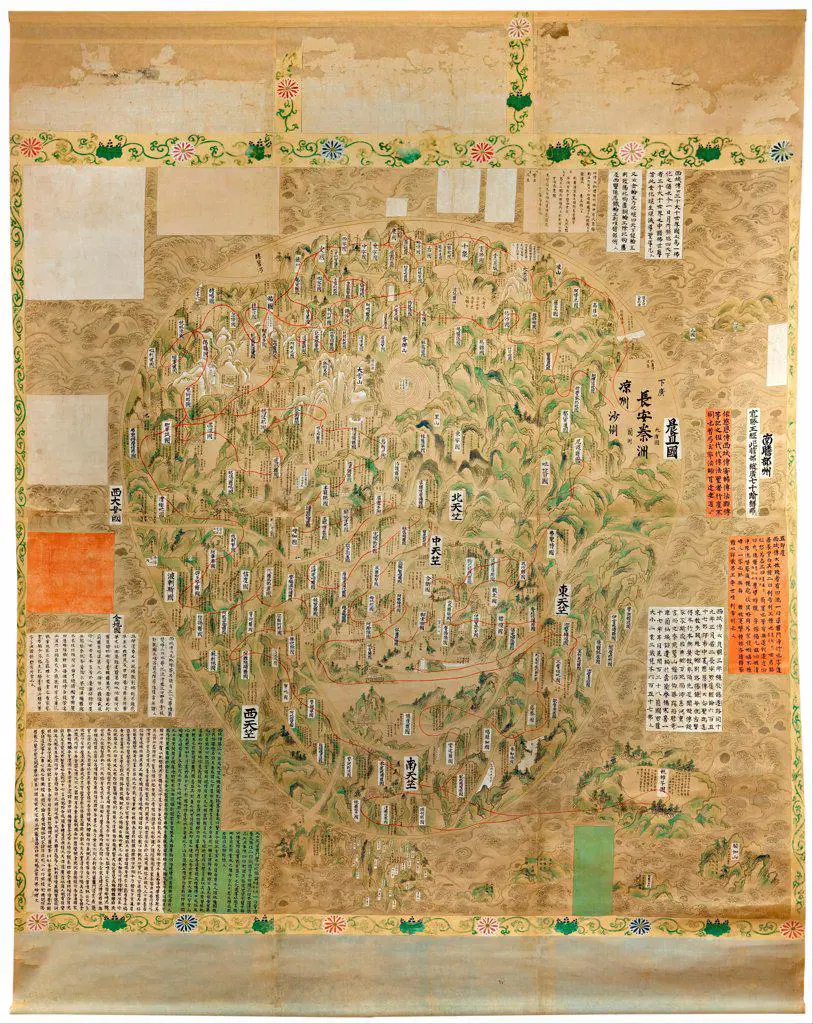 Buddhist map of the world by Anonymous master   / Art Gallery of South Australia / Early 18th cen. / Japan / Watercolour and ink on paper / History / 171x167 / Cartography