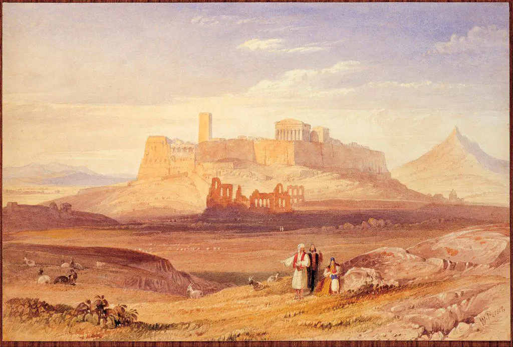 View of Athens with the Acropolis and the Odeon of Herodes Atticus by Purser, William (1789-1852) / Benaki Museum, Athens / First quarter of 19th cen. / Great Britain / Oil on canvas / Landscape / 26x40 / Romanticism