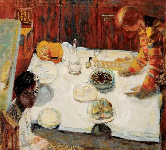 White Tablecloth (Dining room) by Bonnard, Pierre (1867-1947)/ 1925/ France/ Oil on canvas/ Nabis/ 100x109/ Still Life,Genre