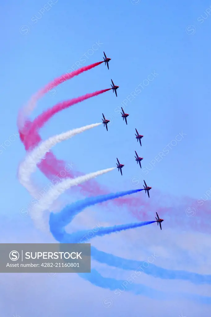 The Red Arrows captured at Falmouth in Cornwall.