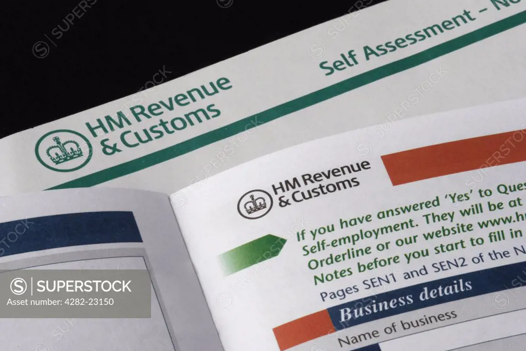 England. Self Assessment pages from HM Revenue and Customs (HMRC) UK tax return.