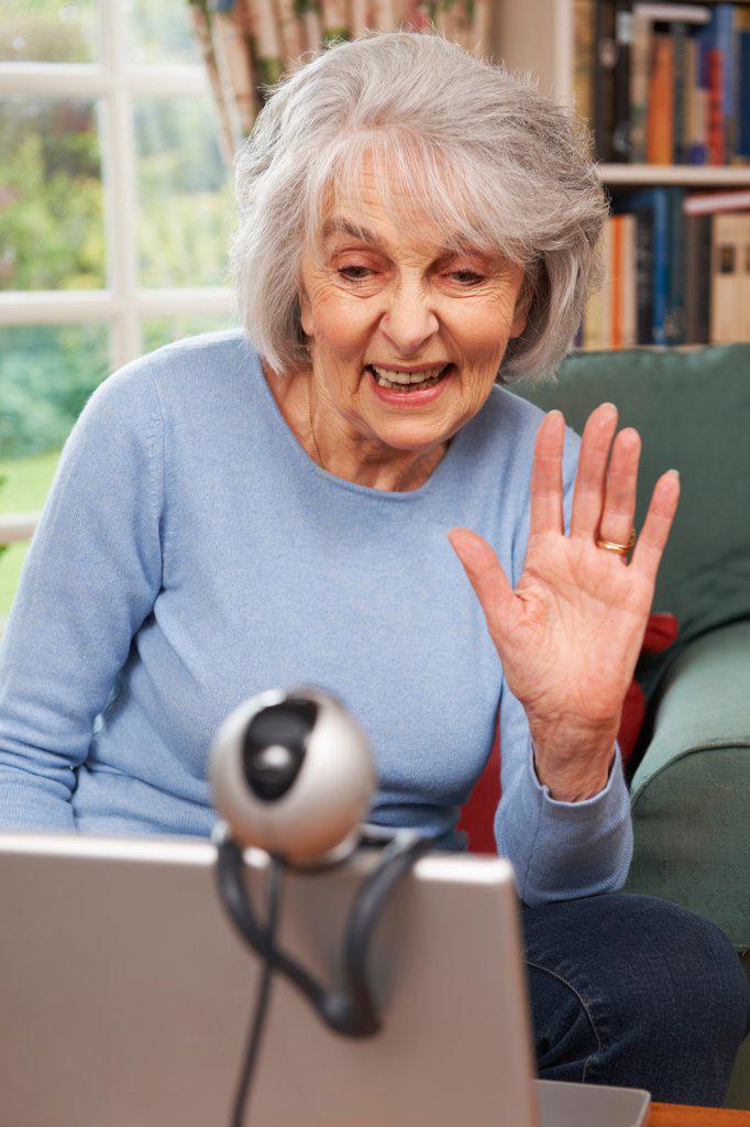 Senior Woman Using Webcam To Talk With Family