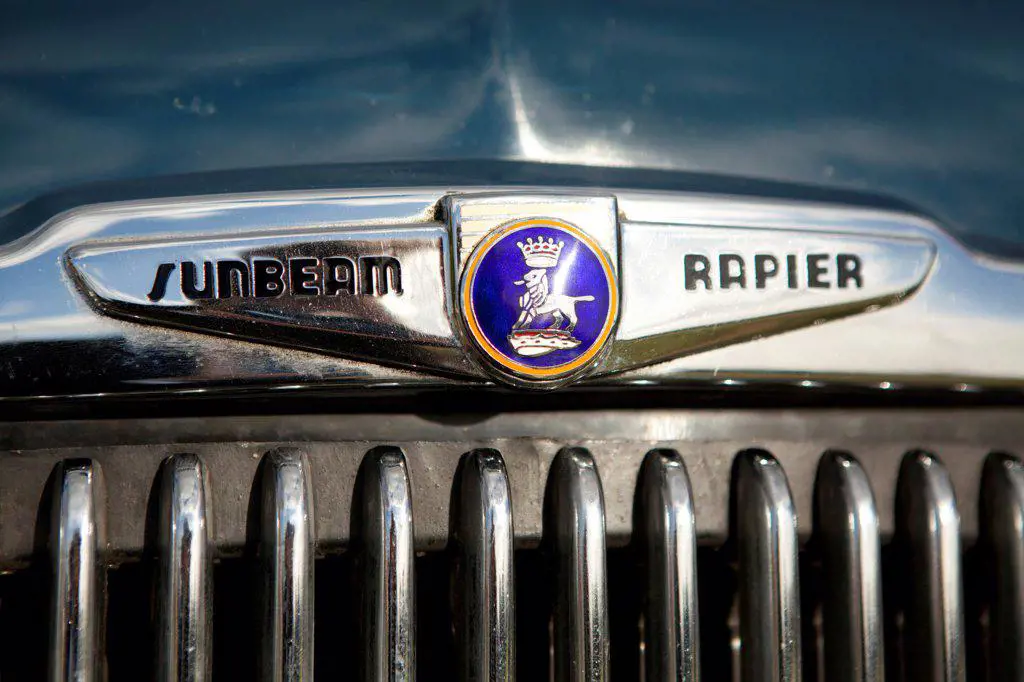 England, West Sussex, Goodwood. A close up view of a classic Sunbeam Rapier car at Goodwood revival.