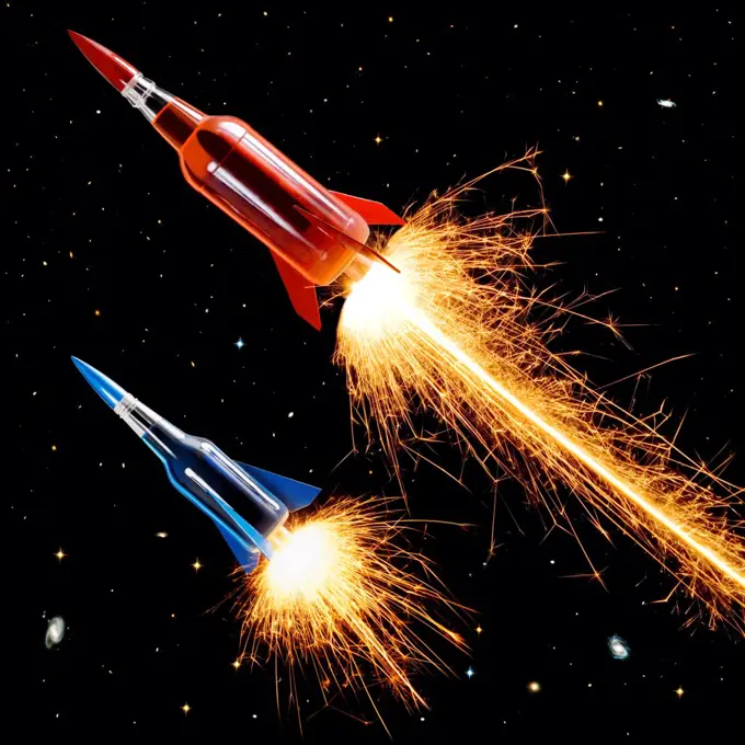 A Pair of Bottle Rockets Zoom Through Space