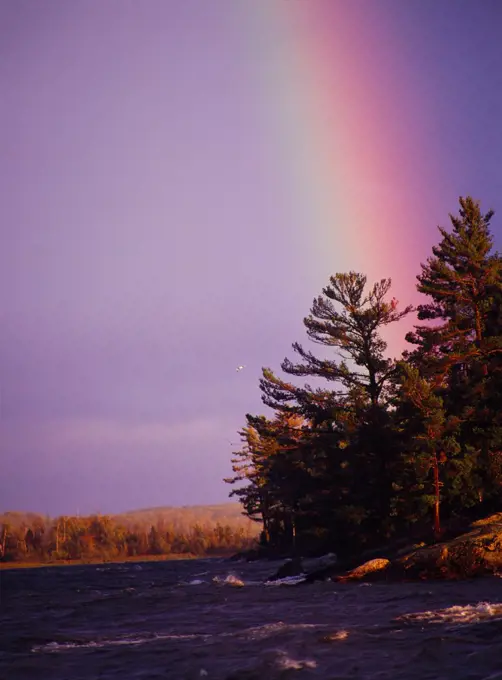 Rainbow above a stormy Kabetogama Lake, Voyageurs National Park, Minnesota.