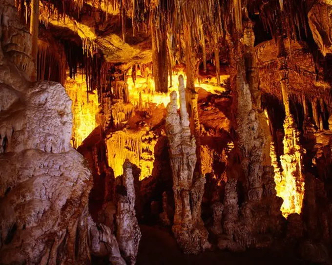 Stalactites and stalagmites decorating Lehman Cave, Great Basin National Park, Nevada.