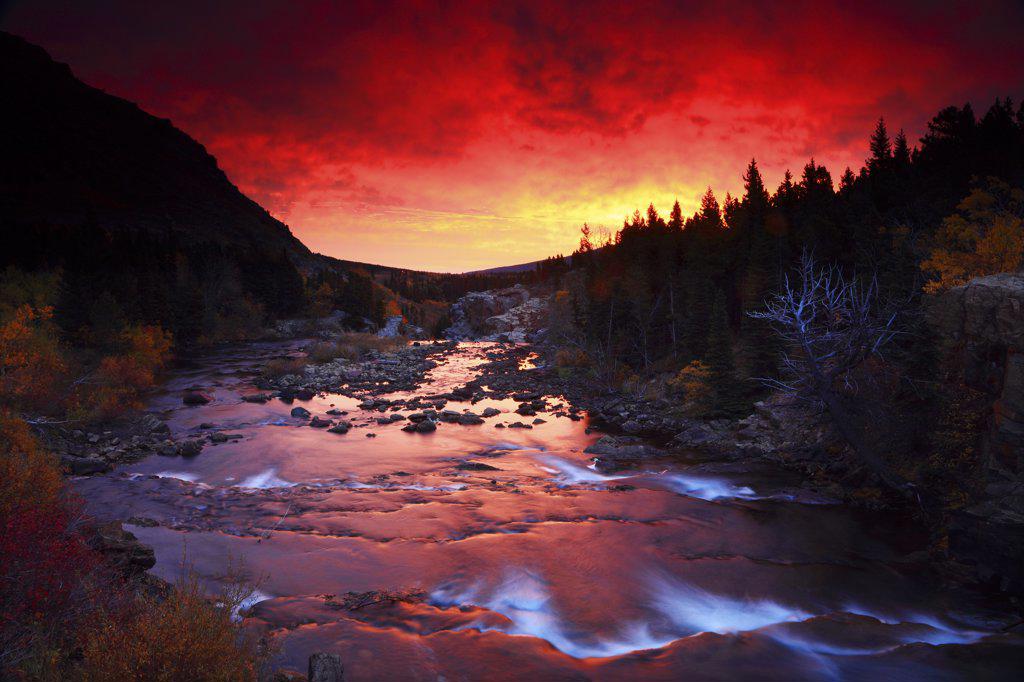 Sunrise Over Swiftcurrent Creek From the Many Glaciers Area of Glacier National Park in Montana