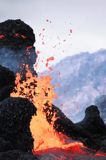 Lava Erupting From Spatter Cones within Pu'u O'o Vent