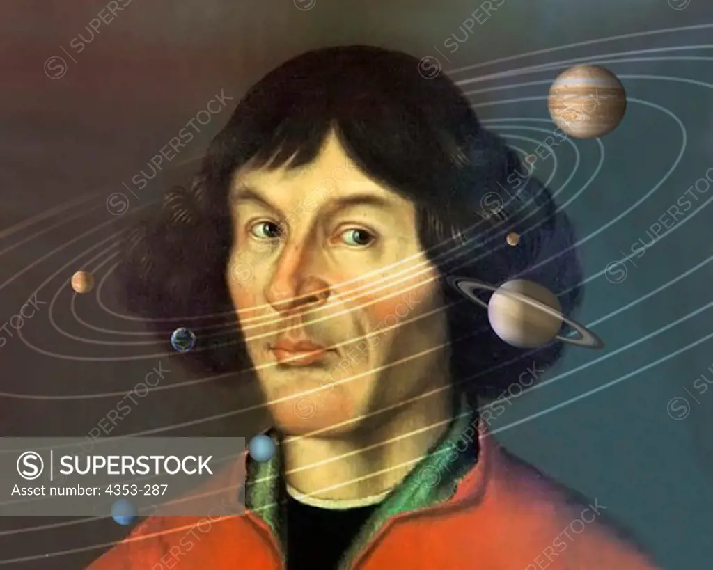 Photo Illustration of Nicolaus Copernicus at the Center of the Solar System
