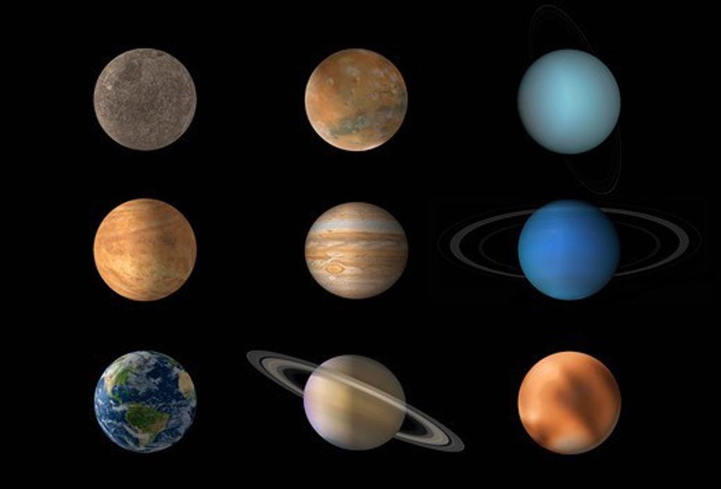 Digital Illustration of the Nine Planets of Our Solar System