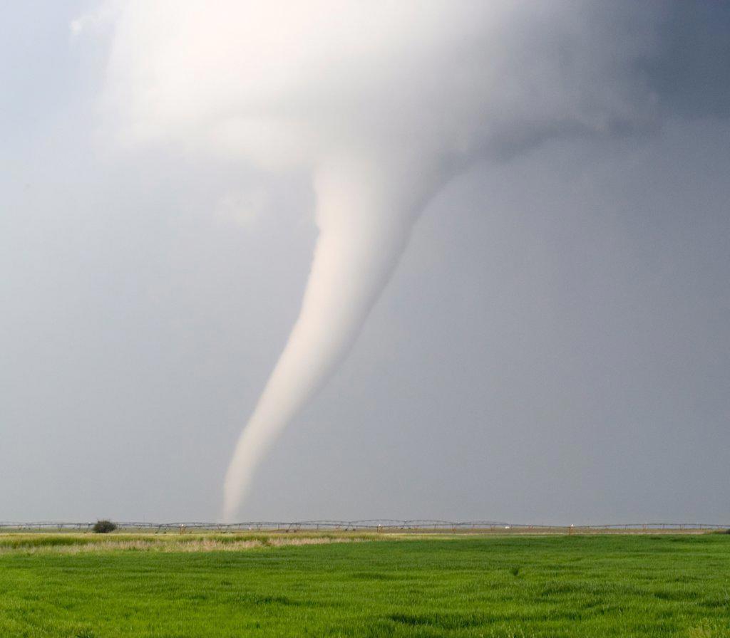 Milky White Tornado Spins Across Farmland, North central Nebraska, USA