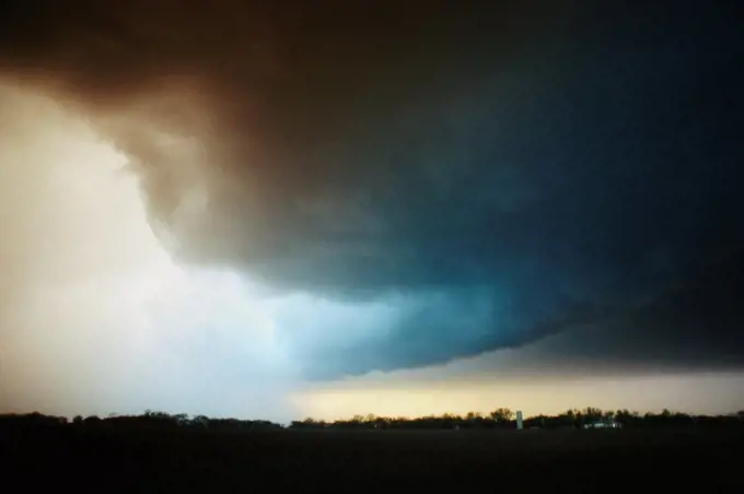 A Supercell Thunderstorm Looms Over Rural Kansas