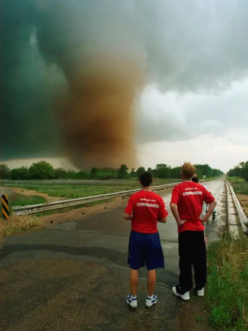 Storm Chasers Watch a Large Tornado