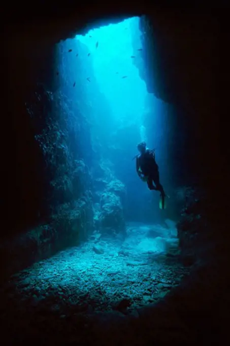 Diver Swims in the Chimney