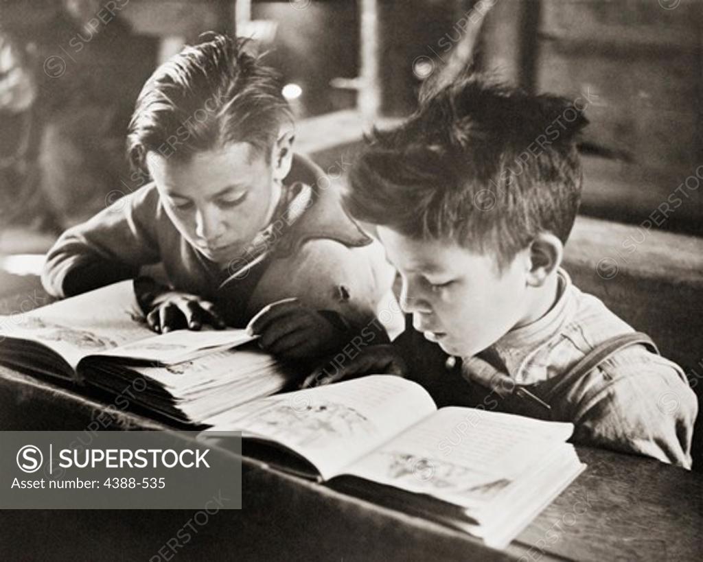 Stock Photo: 4388-535 Boys in One-Room Schoolhouse