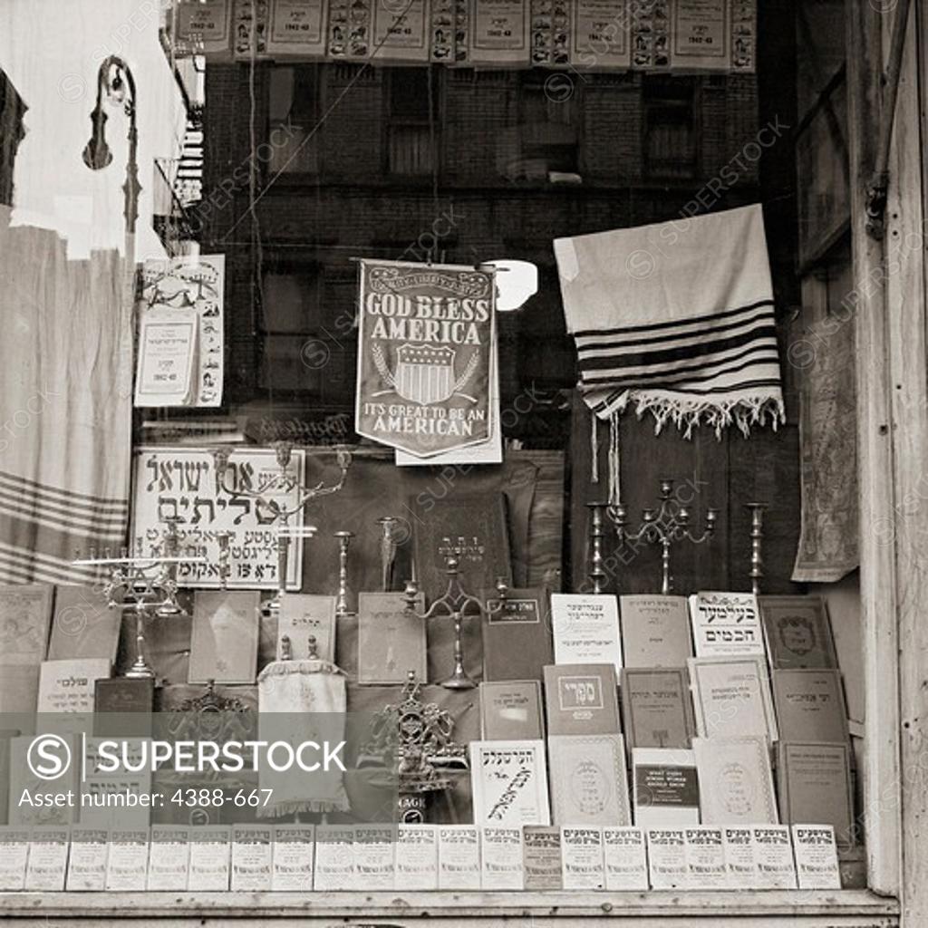 Stock Photo: 4388-667 Window of a Jewish Religious Shop