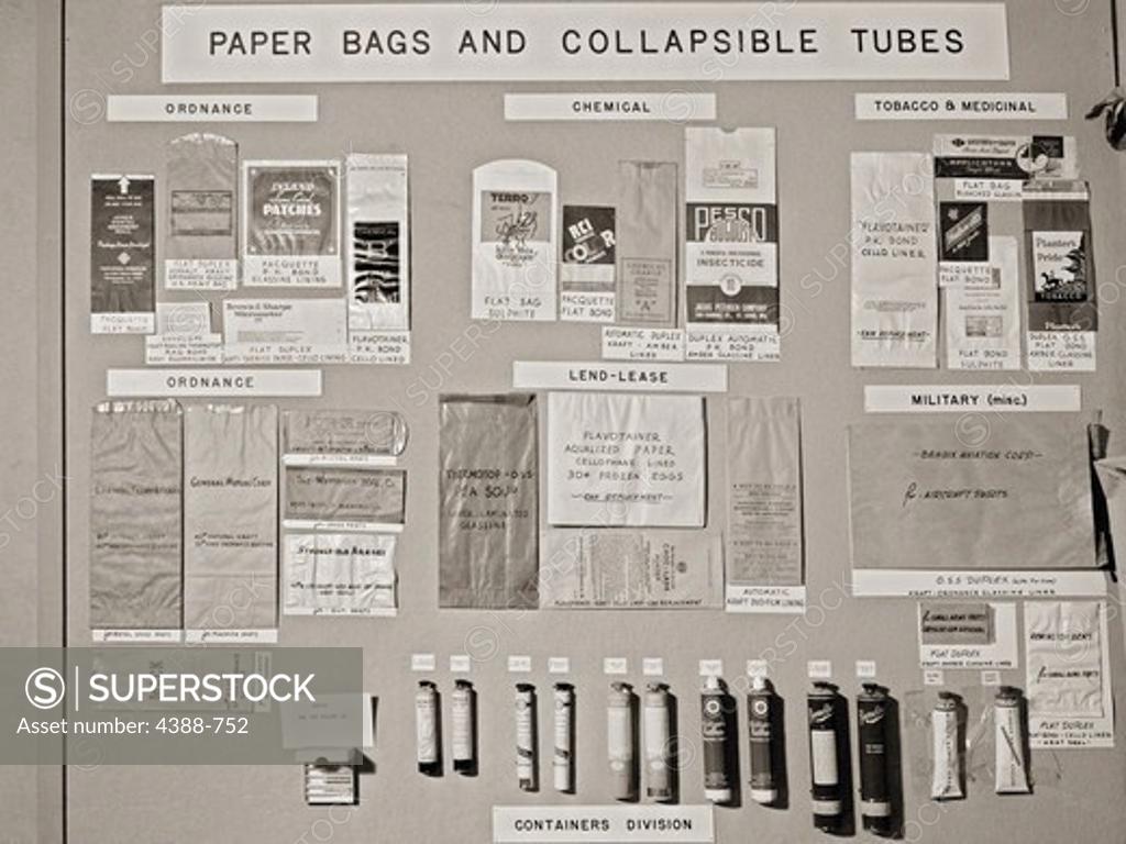 Stock Photo: 4388-752 Pre-War and Wartime Bags and Tubes Display