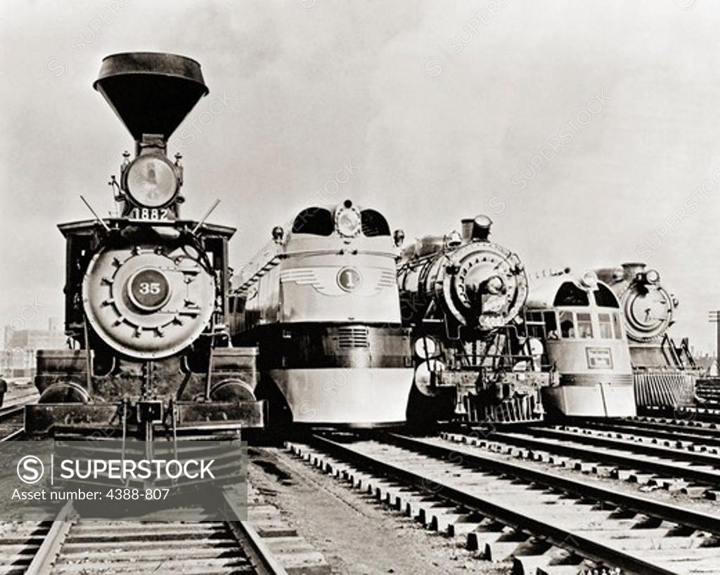 Stock Photo: 4388-807 Line of Locomotives