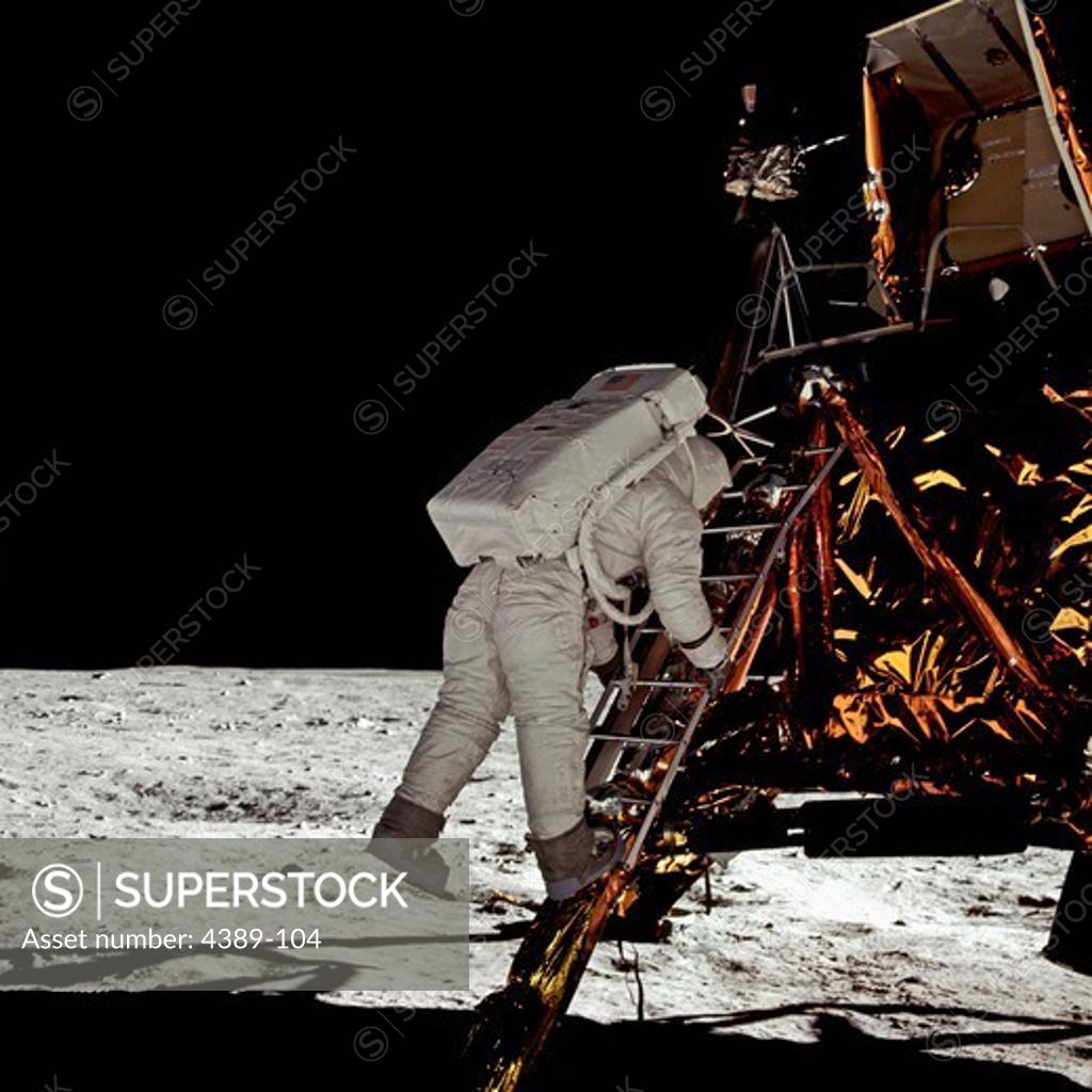 Stock Photo: 4389-104 Buzz Aldrin Descends the Ladder to a New World During Apollo 11 Mission