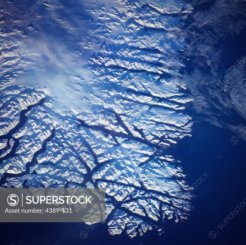 Stock Photo: 4389-131 A View of Greenland's Coastline From Space