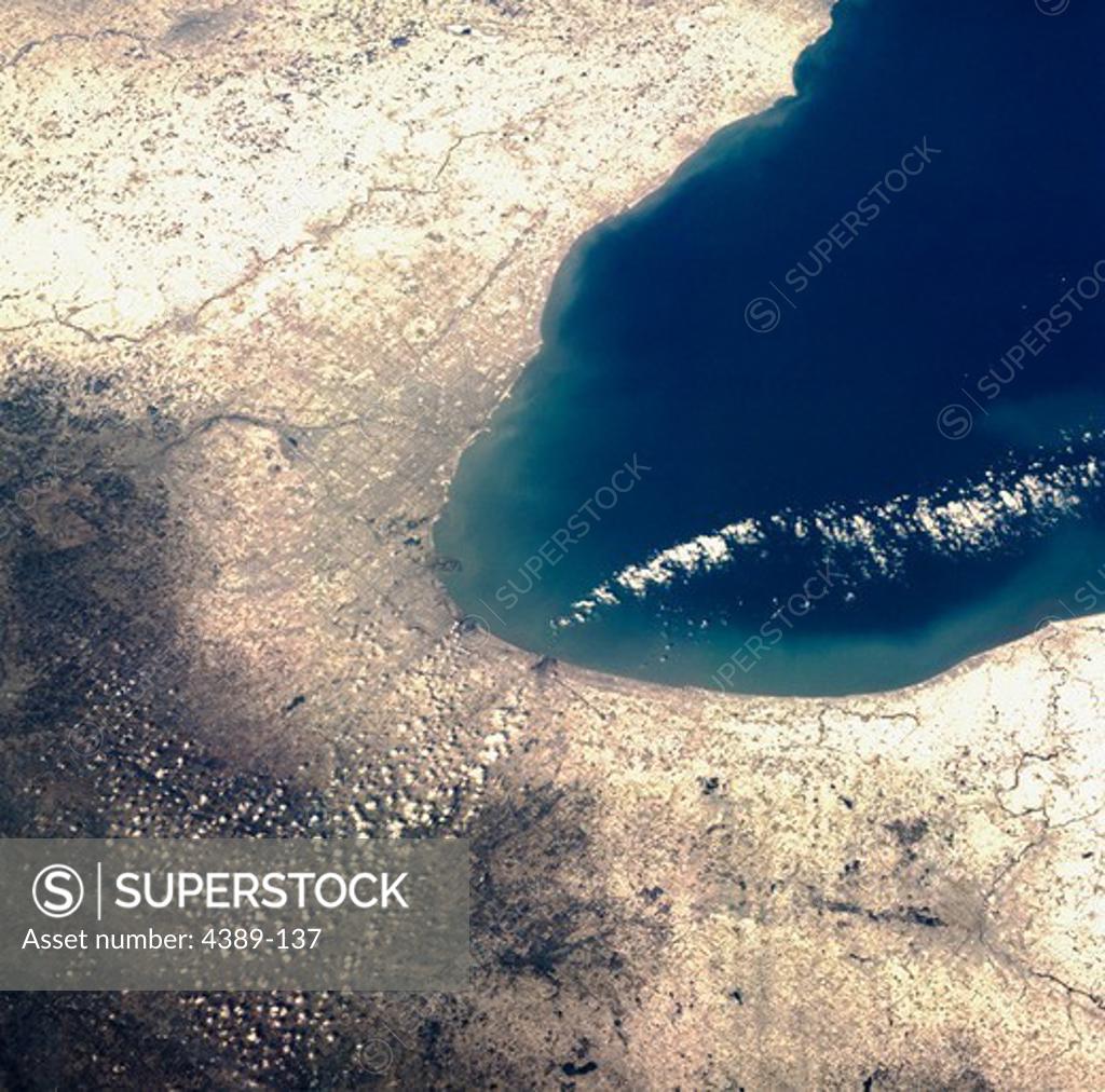 Stock Photo: 4389-137 Chicago and Lake Michigan as Seen From Space