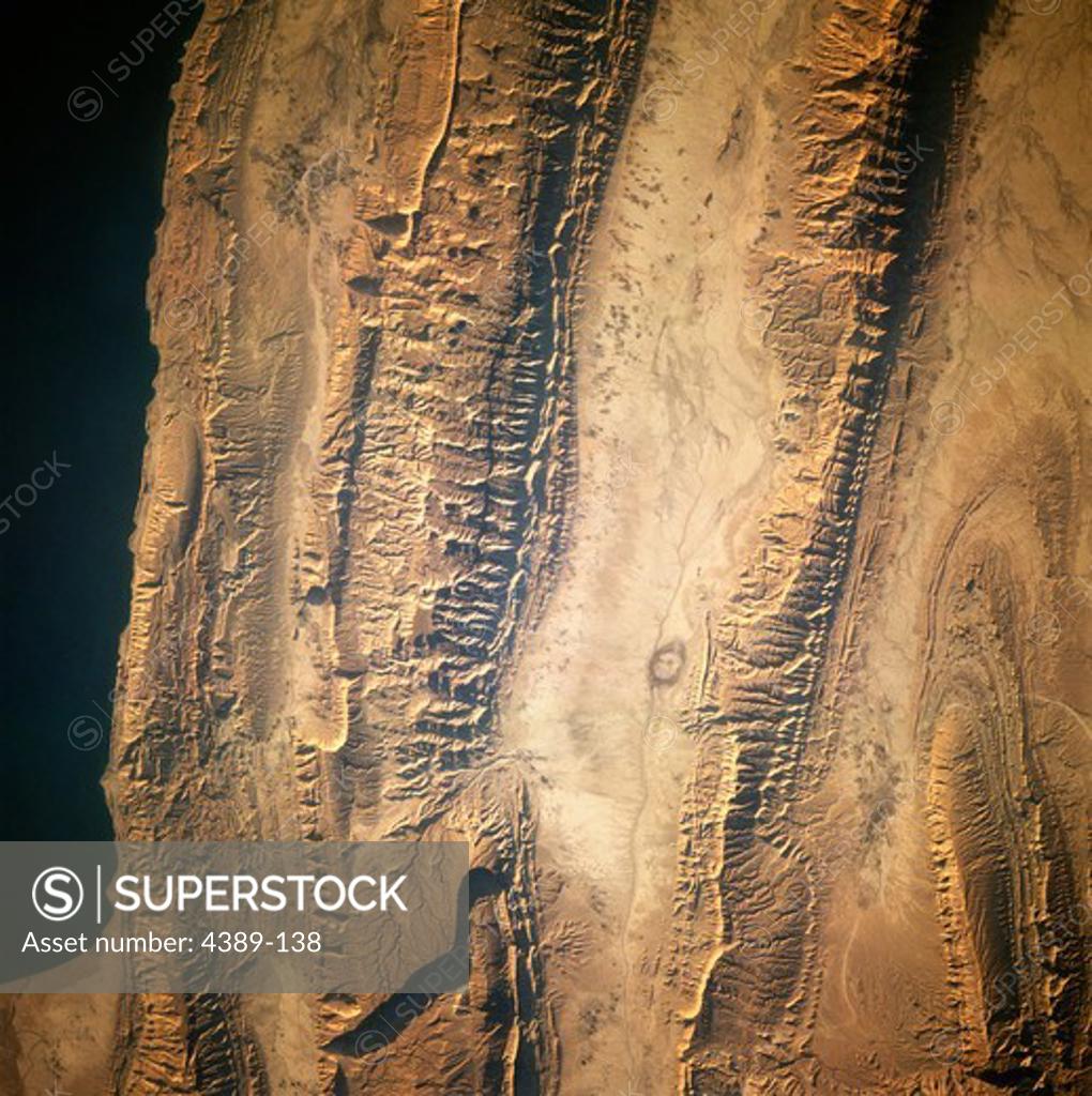 Stock Photo: 4389-138 View of Zagros Mountains From Space