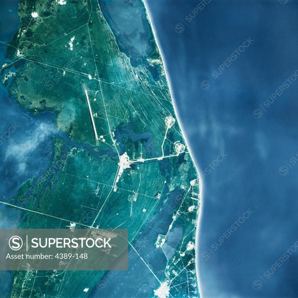 Stock Photo: 4389-148 The Space Shuttle Launch Complex As Seen From Space