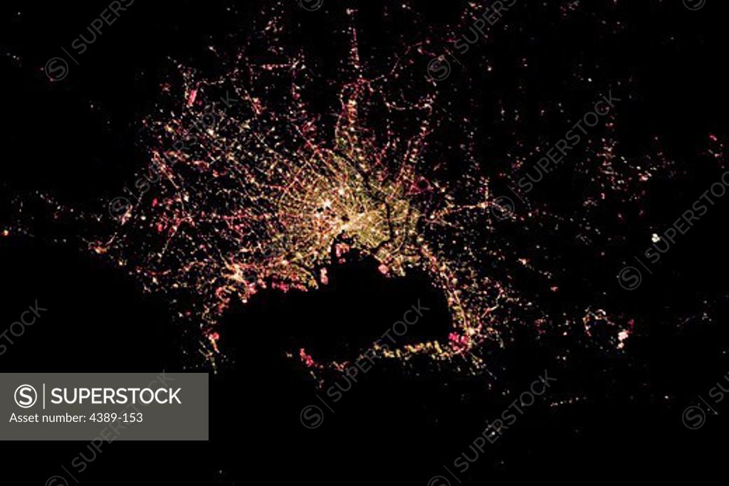 Stock Photo: 4389-153 Tokyo at Night From Space Shuttle in Earth Orbit