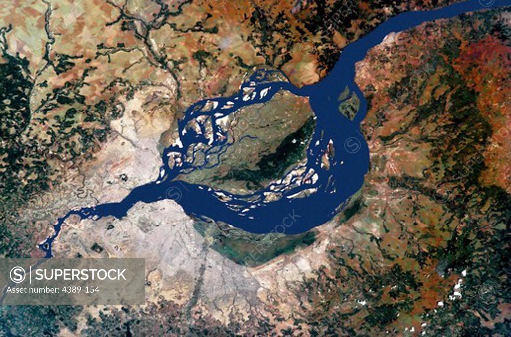 Stock Photo: 4389-154 Two Cities at the Congo River From International Space Station in Earth Orbit