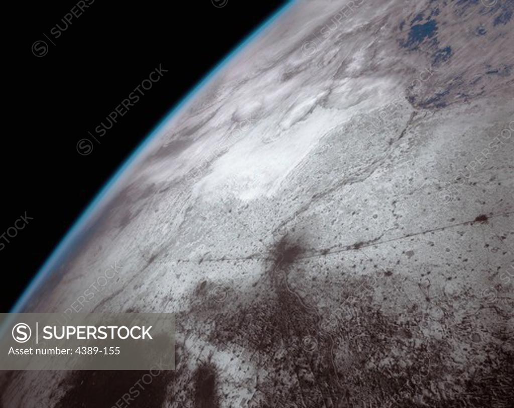 Stock Photo: 4389-155 The Trans-Siberian Railroad From Space Shuttle in Orbit