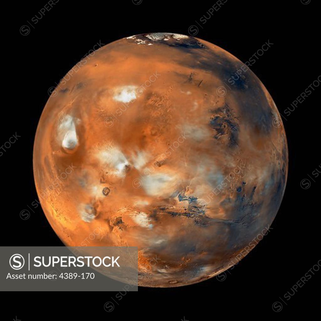 Stock Photo: 4389-170 Photo Mosaic of Mars Weather From Orbit, Mars Global Surveyor