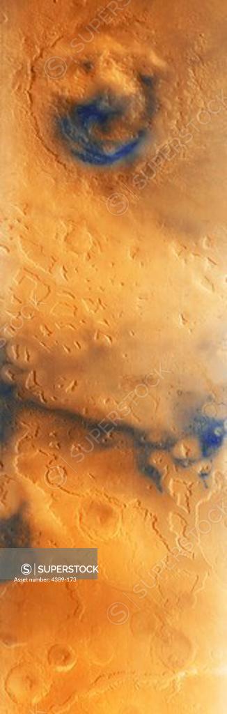 Stock Photo: 4389-173 Lyot Crater and Northern Deuteronilus Mensae, Mars, from Mars Global Surveyor