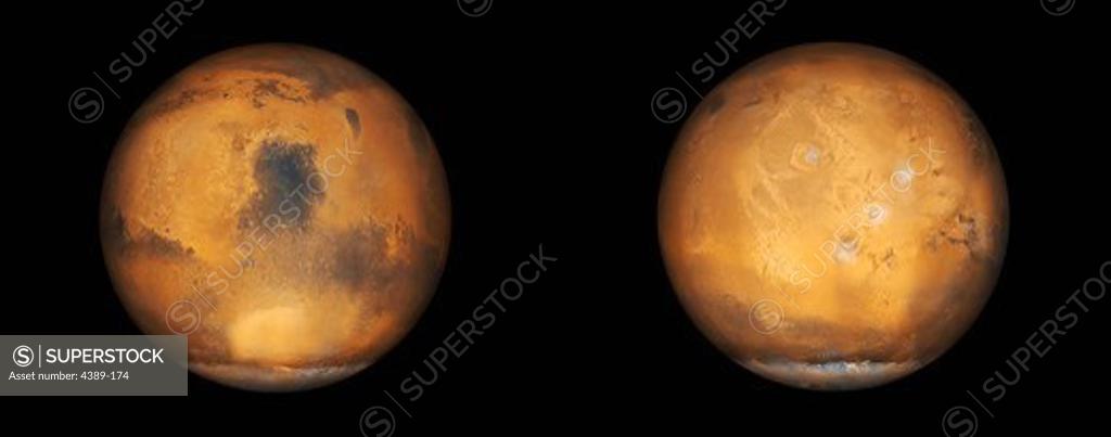 Stock Photo: 4389-174 Photo Mosaic of Global Views of Mars in Late Northern Summer, from Mars Global Surveyor