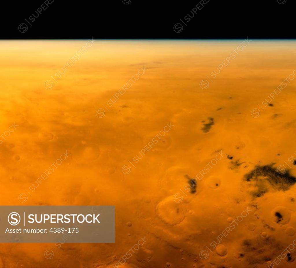 Stock Photo: 4389-175 Mars Global Surveyor's View of Gusev Crater During Spirit's Entry, Descent, and Landing