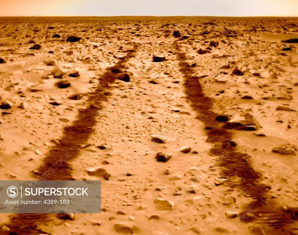 Stock Photo: 4389-183 Tread Tracks on an Alien World, Mars, Made by Spirit Rover