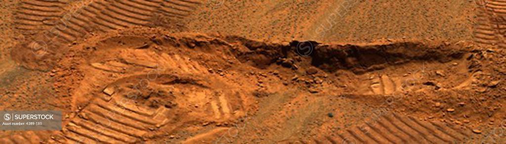 Stock Photo: 4389-185 Tread Tracks on an Alien World, Mars, Made by Rover Opportunity