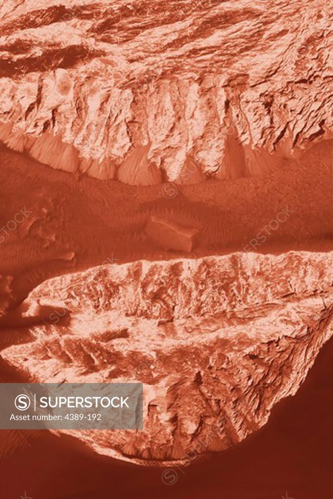 Stock Photo: 4389-192 Sedimentary Rock in Ganges Chasma from Orbit, Mars, Seen by Mars Global Surveyor