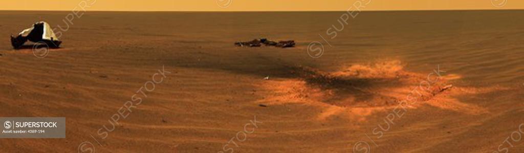 Stock Photo: 4389-194 Stunning Image of Impact Crater and Heat Shield of Mars Exploration Rover Opportunity, Mars