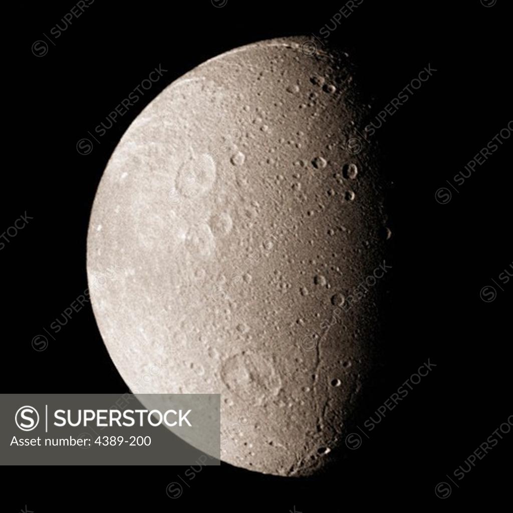 Stock Photo: 4389-200 Saturn's Moon Dione, From Voyager 1
