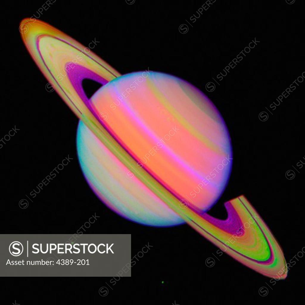 Stock Photo: 4389-201 False-Color Image of Saturn by Voyager 2