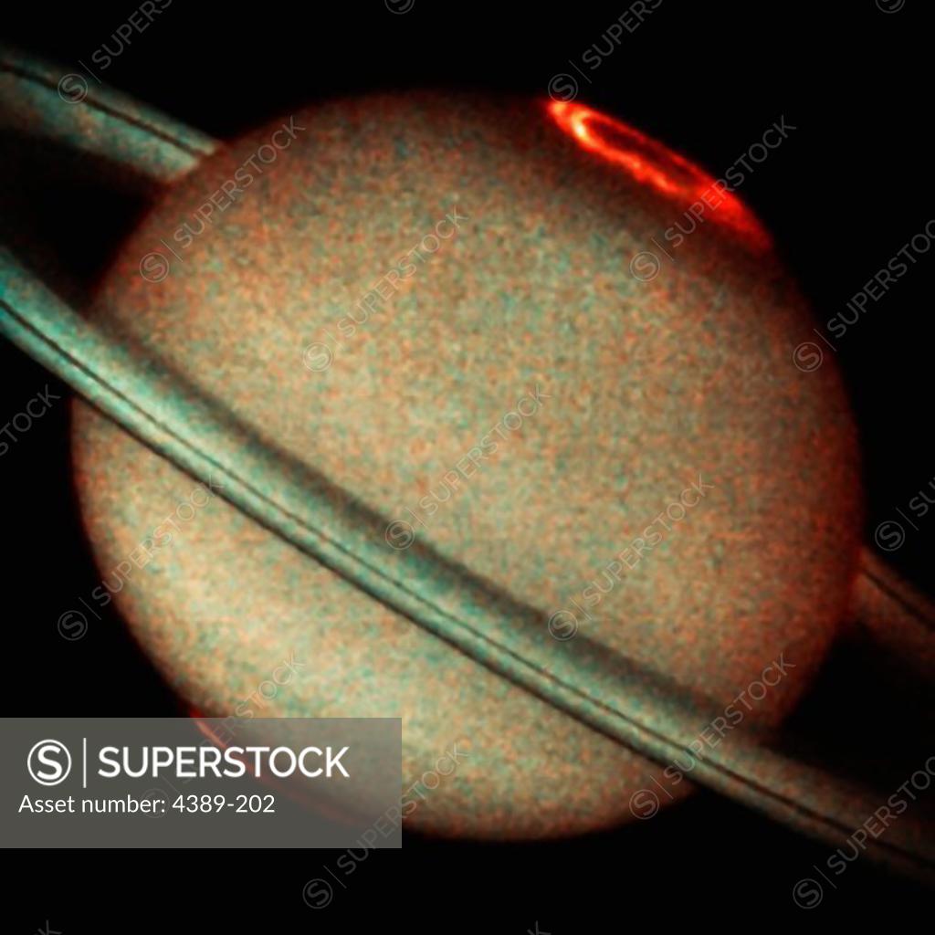 Stock Photo: 4389-202 Saturn's Ultraviolet Auroras Seen By Hubble Space Telecope