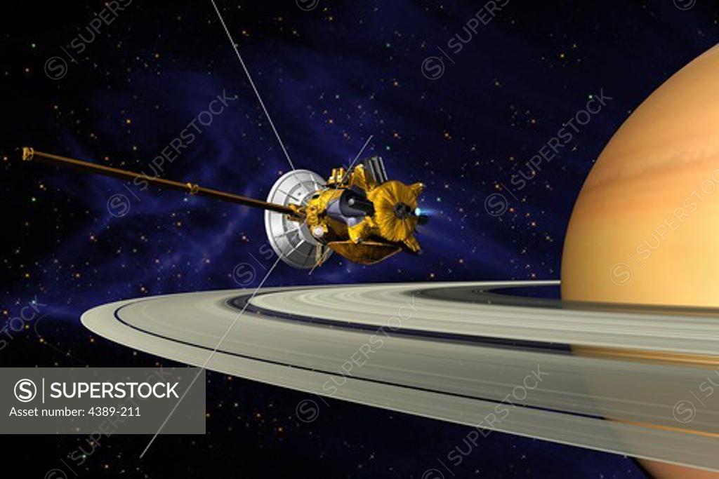 Stock Photo: 4389-211 Artist's Conception of Cassini in Orbit Around Saturn