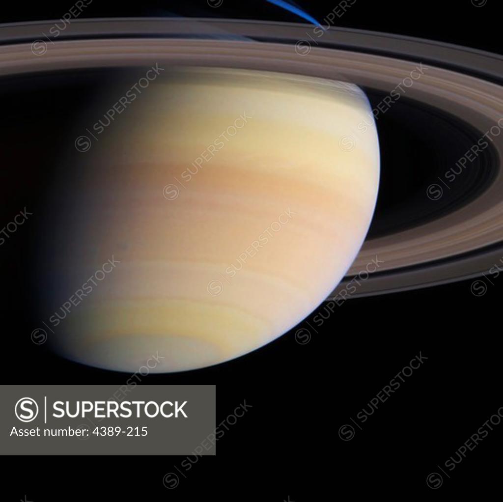 Stock Photo: 4389-215 Low Angle Image of Saturn From Cassini
