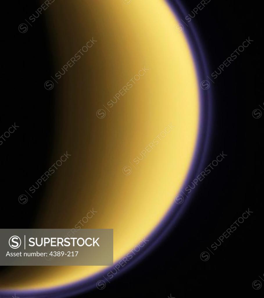 Stock Photo: 4389-217 The Purple Haze of Titan Seen by Cassini