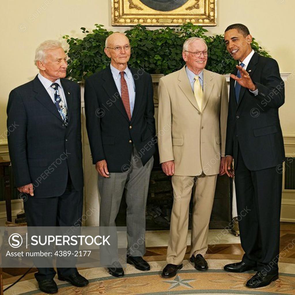 Stock Photo: 4389-2177 President Obama with Crew of Apollo 11